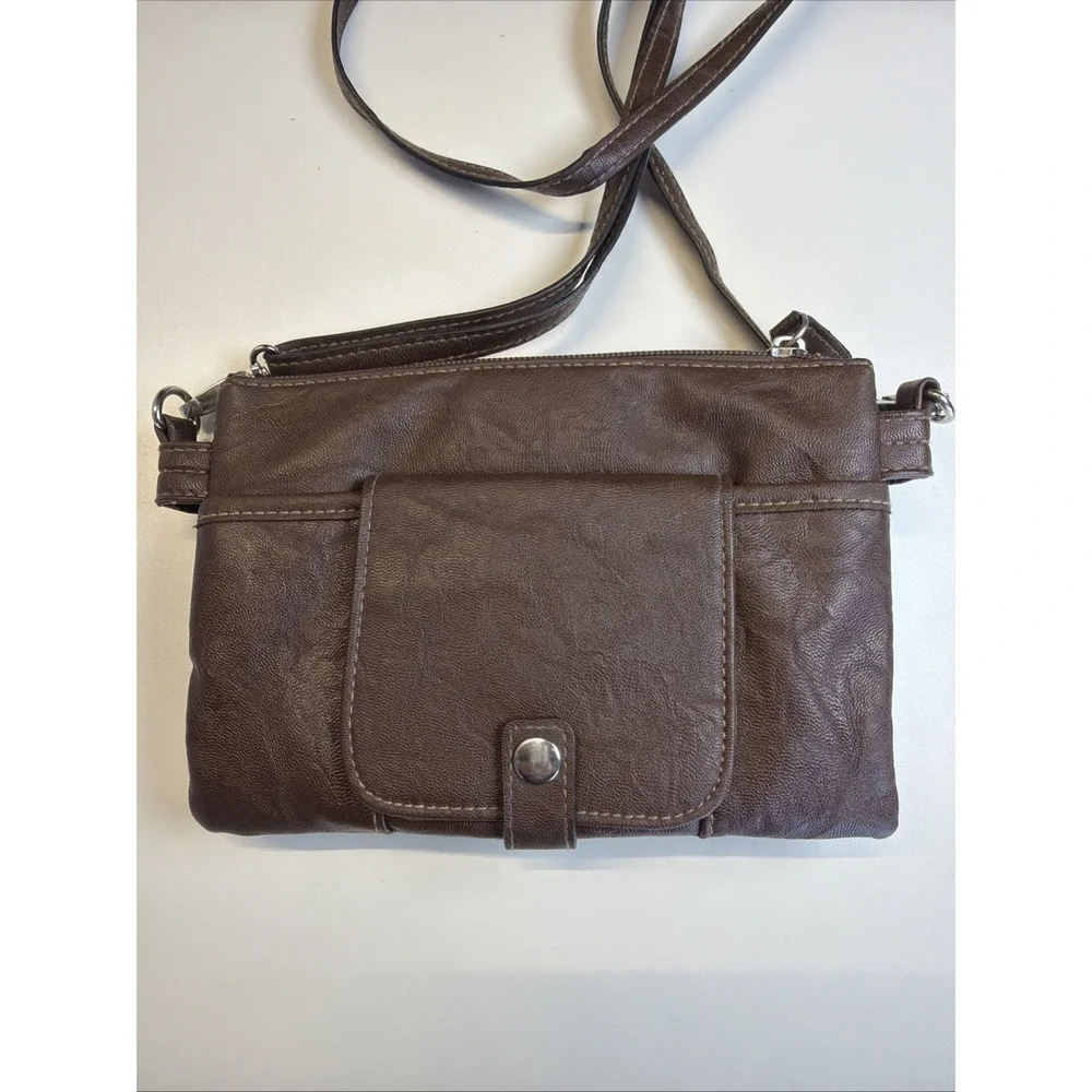 Rosetti Crossbody Organizer Bag Brown Faux Leather Adjustable Strap Y2K